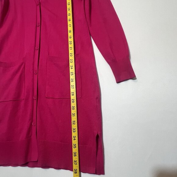 Cielo Women’s  Long Cardigan Button Front V Neck Pockets Hot Pink Size Large - Picture 6 of 10